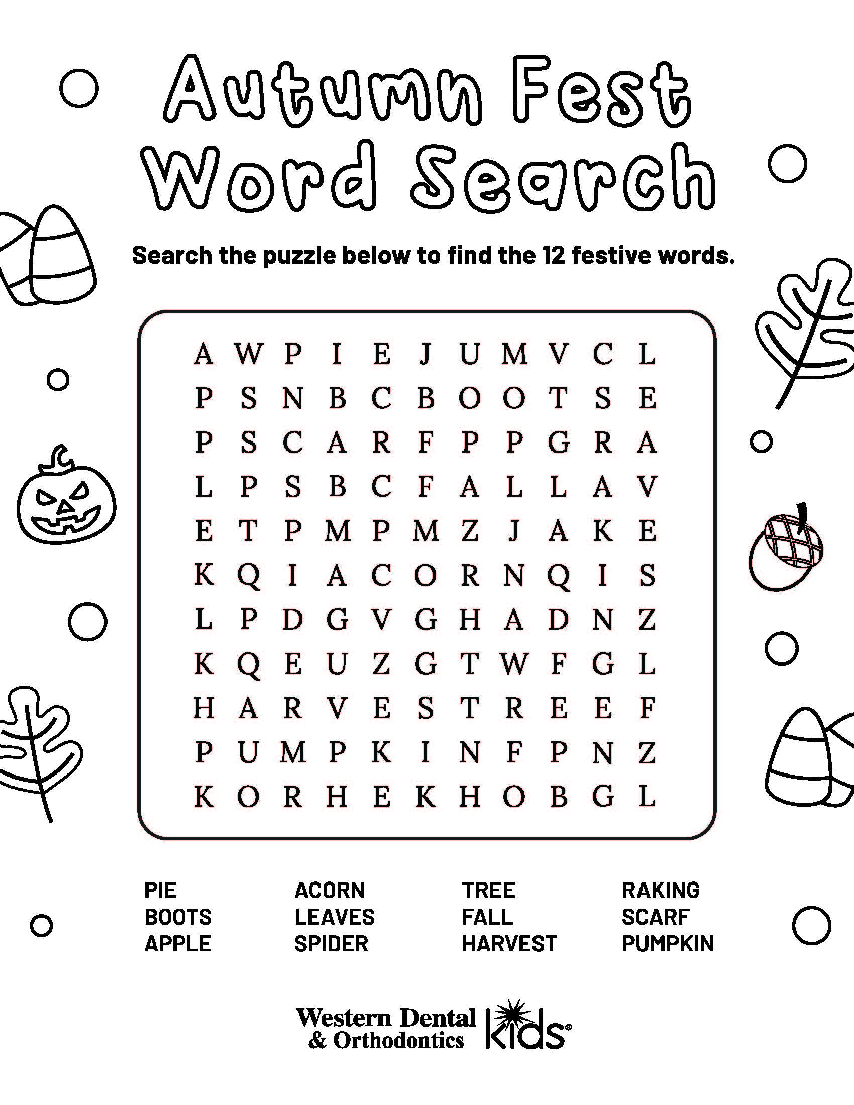 Western Dental Kid's Word Search - Fall 2022